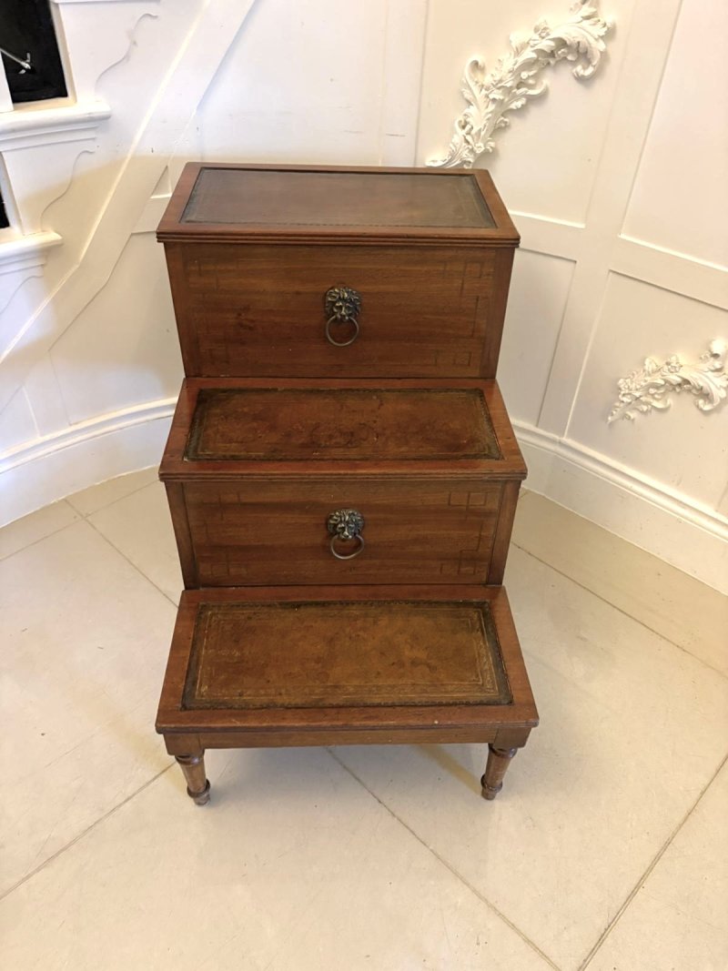 Antique George III Mahogany Library Steps - Image 2